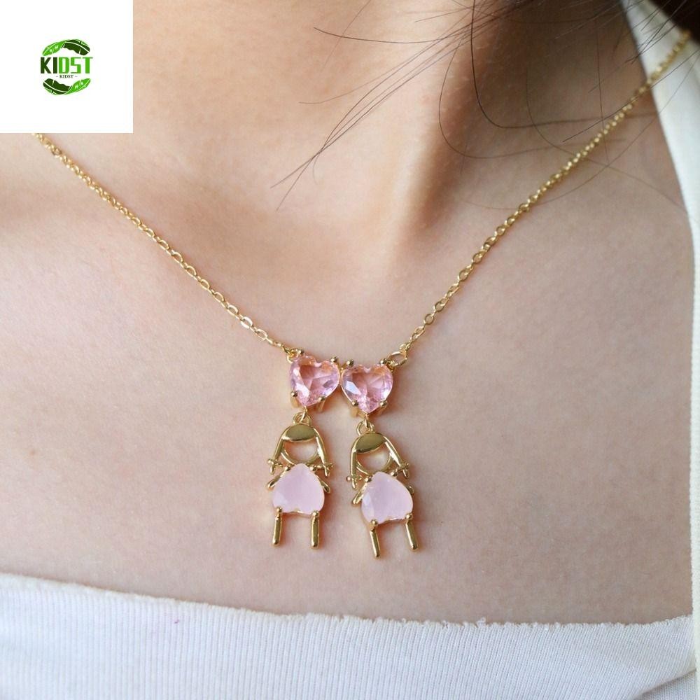 KIDST Girl/Boy Pendant Necklace , Corrente De Cristal De Sentido Sênior De Aço Inoxidável Ouro Da Tendência Pink/Blue Heart Fashion Light Luxury Choker Daily Jewelry