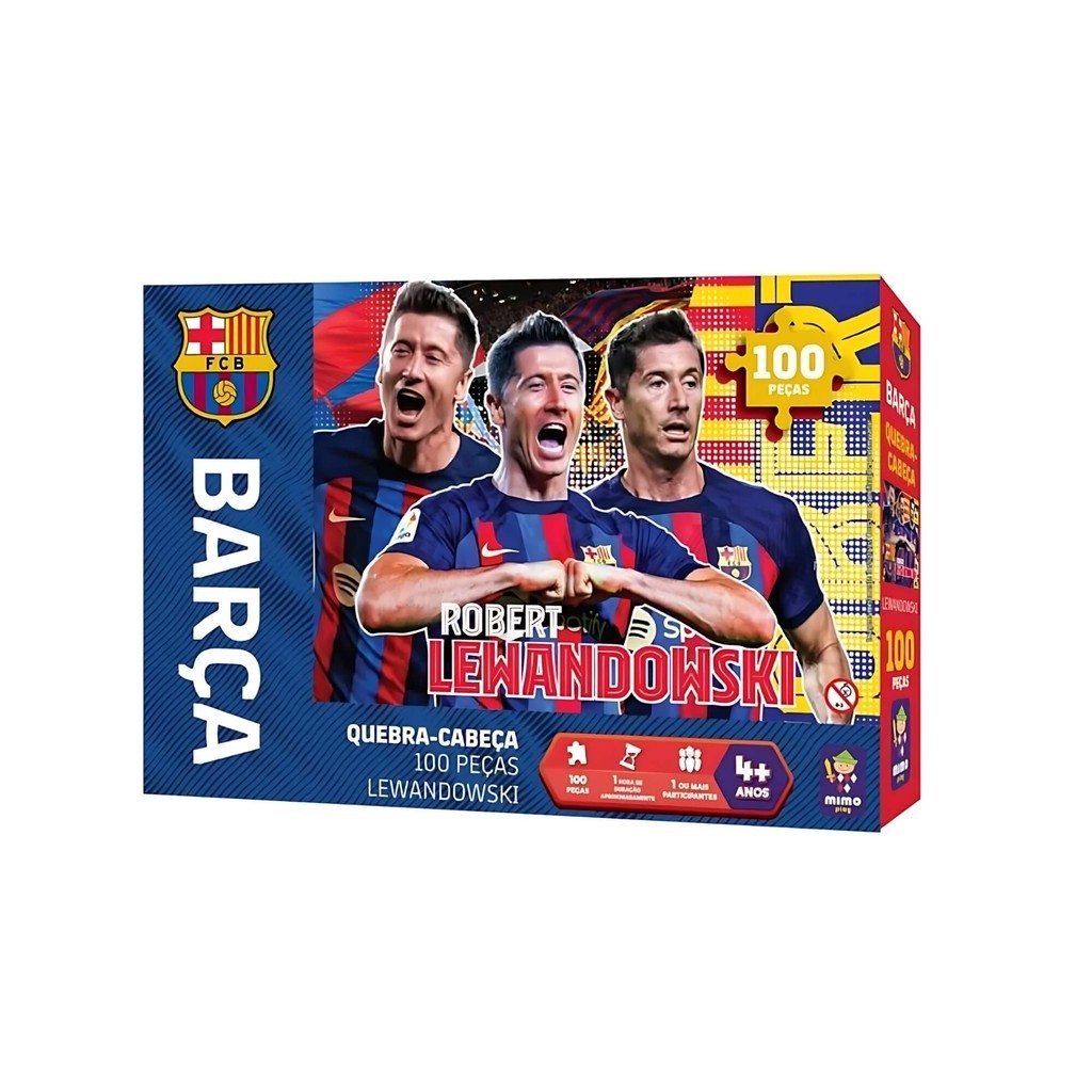 Quebra Cabeça Colecionável Lewandowski Barça 100 Peças Mimo Toys Jogo Barcelona Futebol Infantil - Mom & Baby