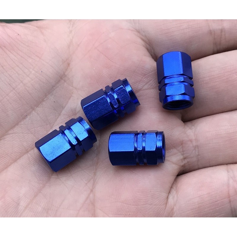 4 Tampinhas para Válvula Liga de Alumínio Bico Universal Tampa Pneu Automotivo Carro Moto Bicicleta Azul Worth Karbox