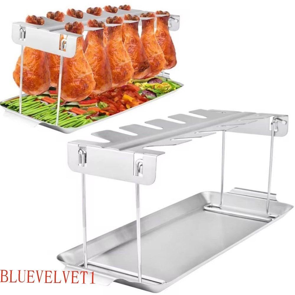 BLUEVELVET1 Cremalheira Para Perna De Frango , Suporte Churrasqueira Com 12 Ranhuras , Acessórios Churrasqueiras-Economia De Espaço Portátil Panela De Gotejamento Restaurante De Prateleira Churrasco