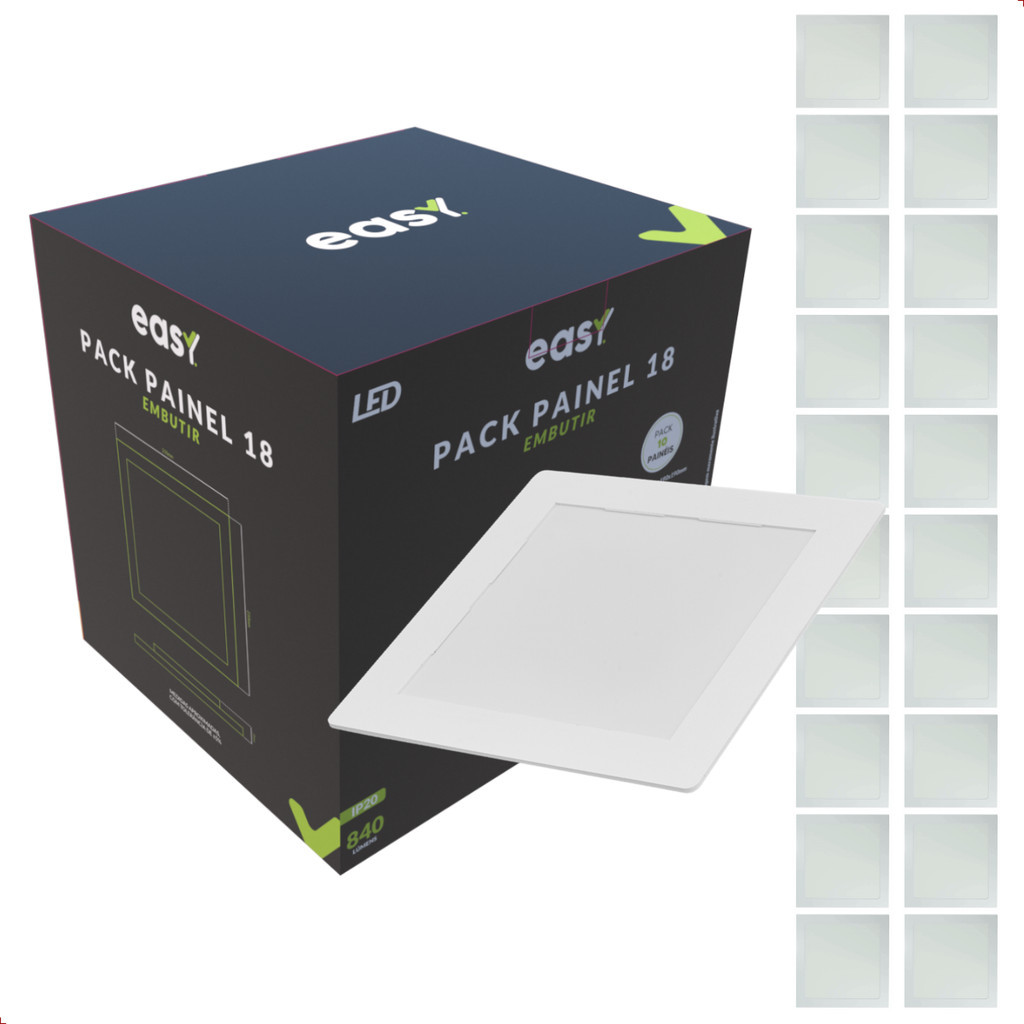 Kit 20 Painel Led Embutir 18w 3000k Quadrado Bivolt - Easy - Home & Living