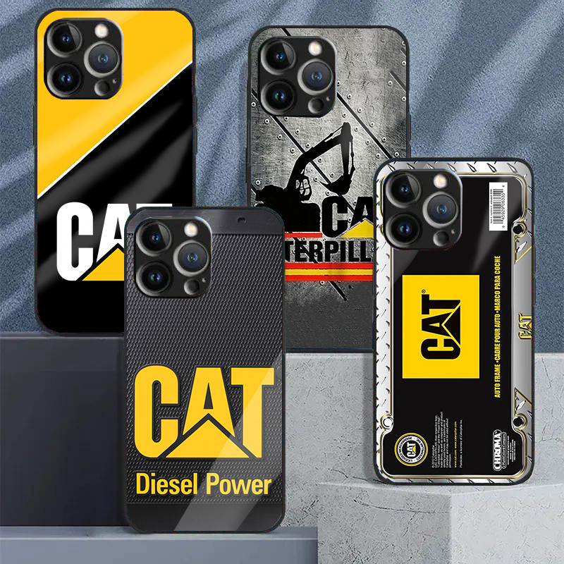 Caterpillar Vidro Temperado Caso De Telefone Para IPhone 15 14 13 12 11 Pro XS Max Plus Mini X XR 8 7 6s SE2/3 Capa