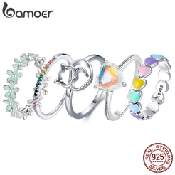 Bamoer Real 925 Anéis De Fita Para Mulheres Tamanho 5 A 9 Elegante Anel De Dedo Jóias De Moda