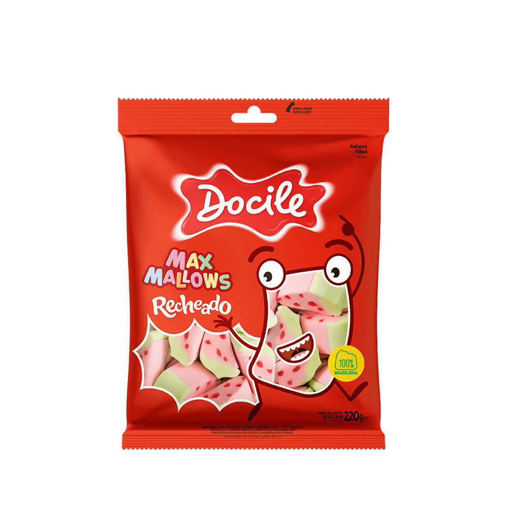 Marshmallow Recheado Morango 220g - Docile