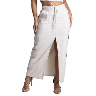 Saia Linho Sawary Midi - 277348 em Oferta na Shopee