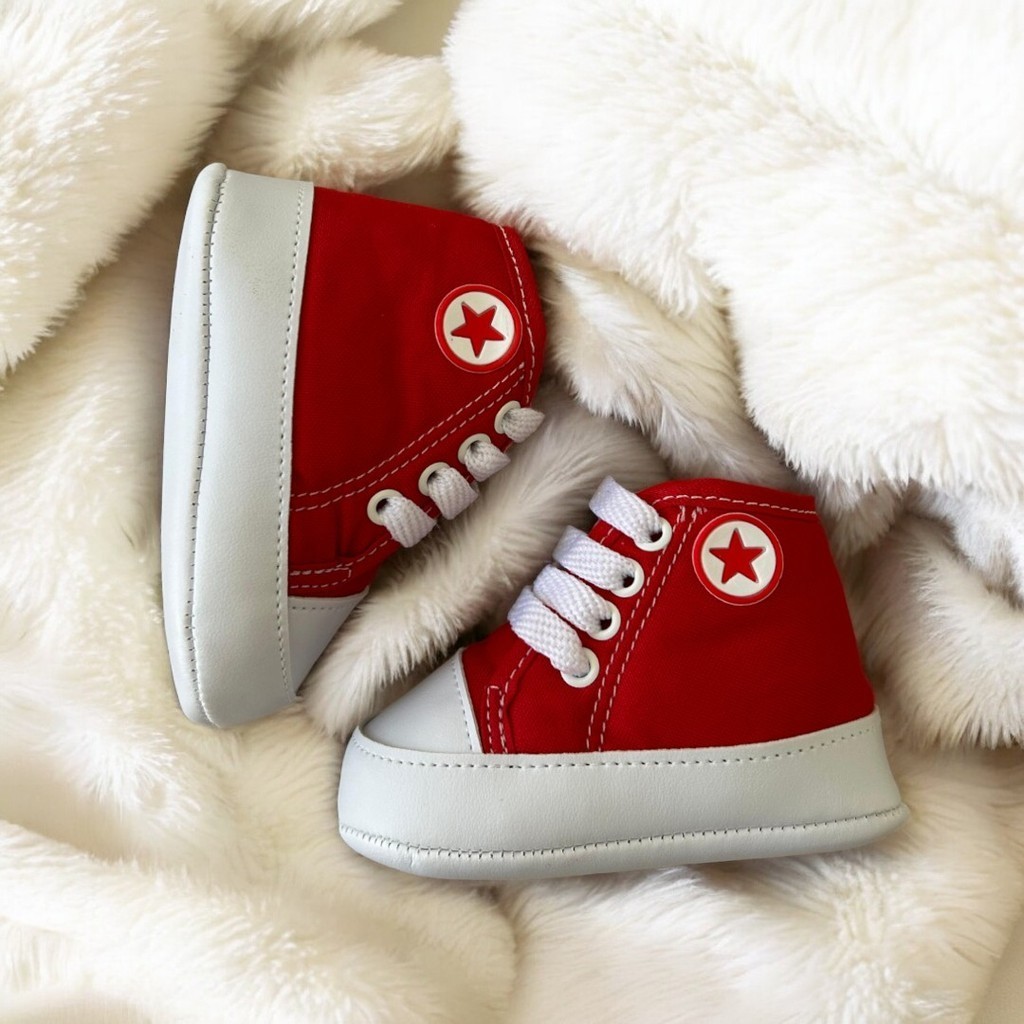 Tênis Vermelho de Cadarço - tenis cano alto - Bebê - sapatinho vermelho