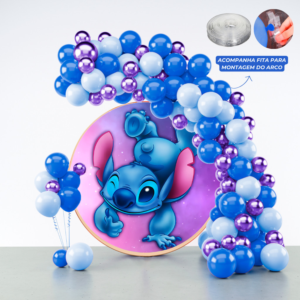 Kit 125 Balões Festa Lilo & Stitch+ Fita Arco - Balão Bexiga Liso/Cromado Para Aniversários em Oferta na Shopee