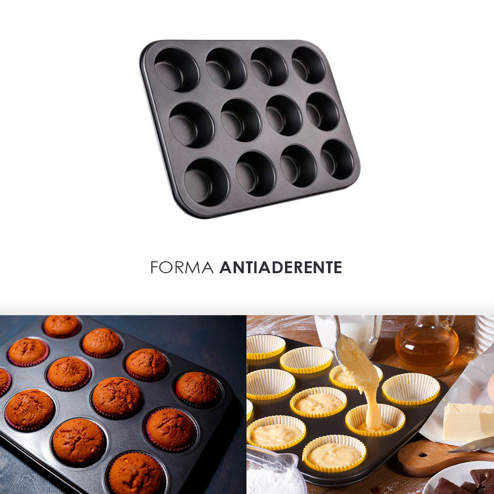 Forma  Antiaderente 12 Cavidades: cupcakes, pão de queijo, muffins, empadas, faça suas receitas