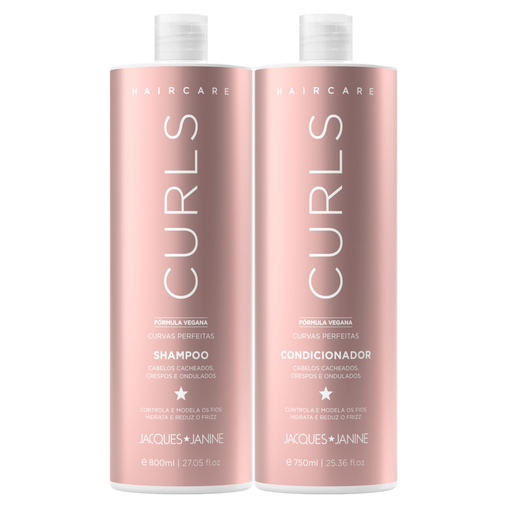 Kit Hair Care Curls Jacques Janine Shampoo 800ml Sem Sal + Condicionador Leave-in 750ml Cacheados Crespos Ondulados - Beauty