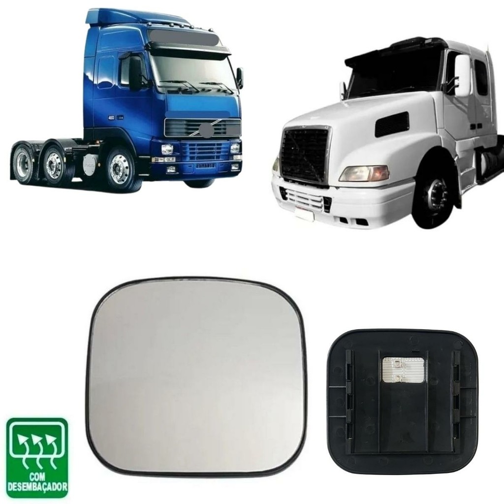 Lente Vidro Retrovisor Auxiliar para Volvo FH FM NH 1996 a 2008 com Desembaçador
