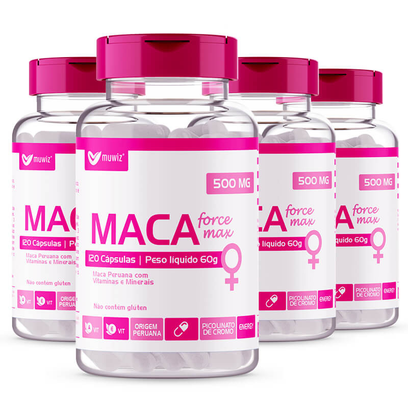 KIT 4 MACA FOR WOMAN + VIT C SELÊNIO ZINCO 120 Cáps FORCE MAX MUWIZ