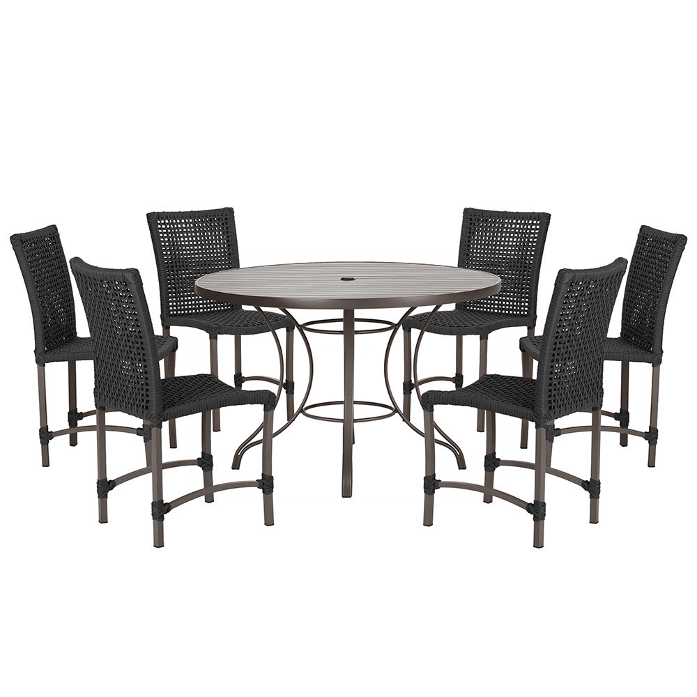 6 Cadeiras Cannes Corda Náutica e Mesa com Tampo Ripado 1,20m em Alumínio com Pintura Eletrostática para Jardim, Varanda, Cozinha, Piscina