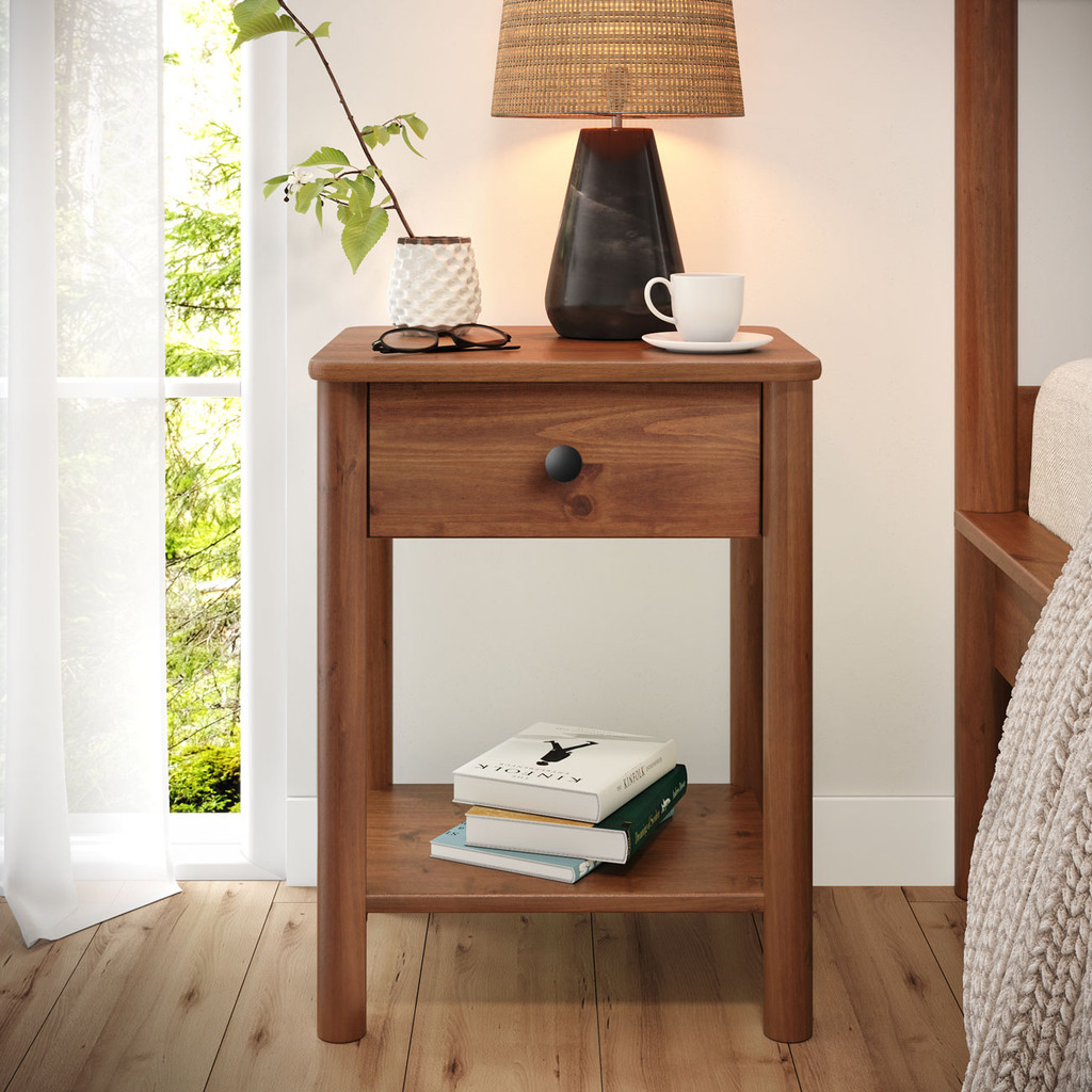 Mesa de Cabeceira Quarto Madeira 1 Gaveta Moderna Apoana Castanho - Home & Living