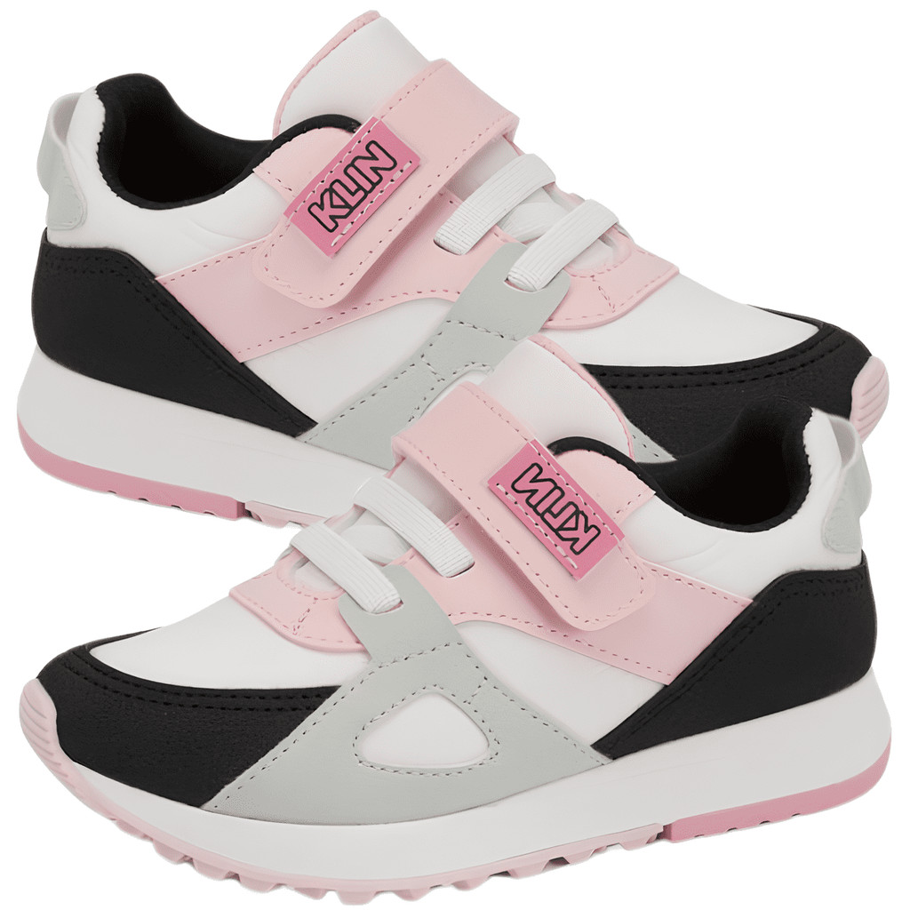 Tênis Sapato Sapatênis Infantil Klin Walk Feminino Tira Autocolante Confortável Branco E Rosa