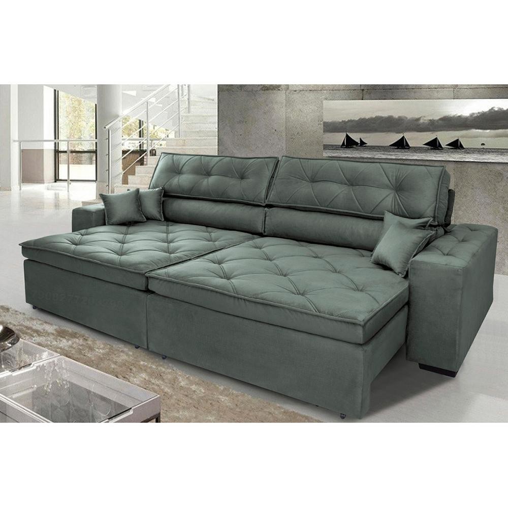 Sofá Austin 2,82m Retrátil, Reclinável com Molas no Assento e Almofadas, Suede Grafite Cama inBox em Oferta na Shopee