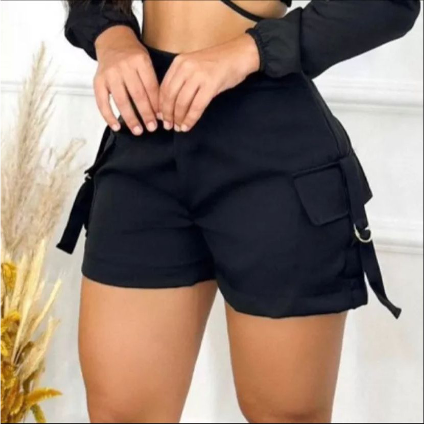 Short Cargo Feminino Cintura Alta
