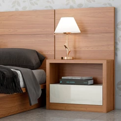 Mesa de Cabeceira 1 Gaveta 100% Mdf Freijo/Off White - Dalla Costa