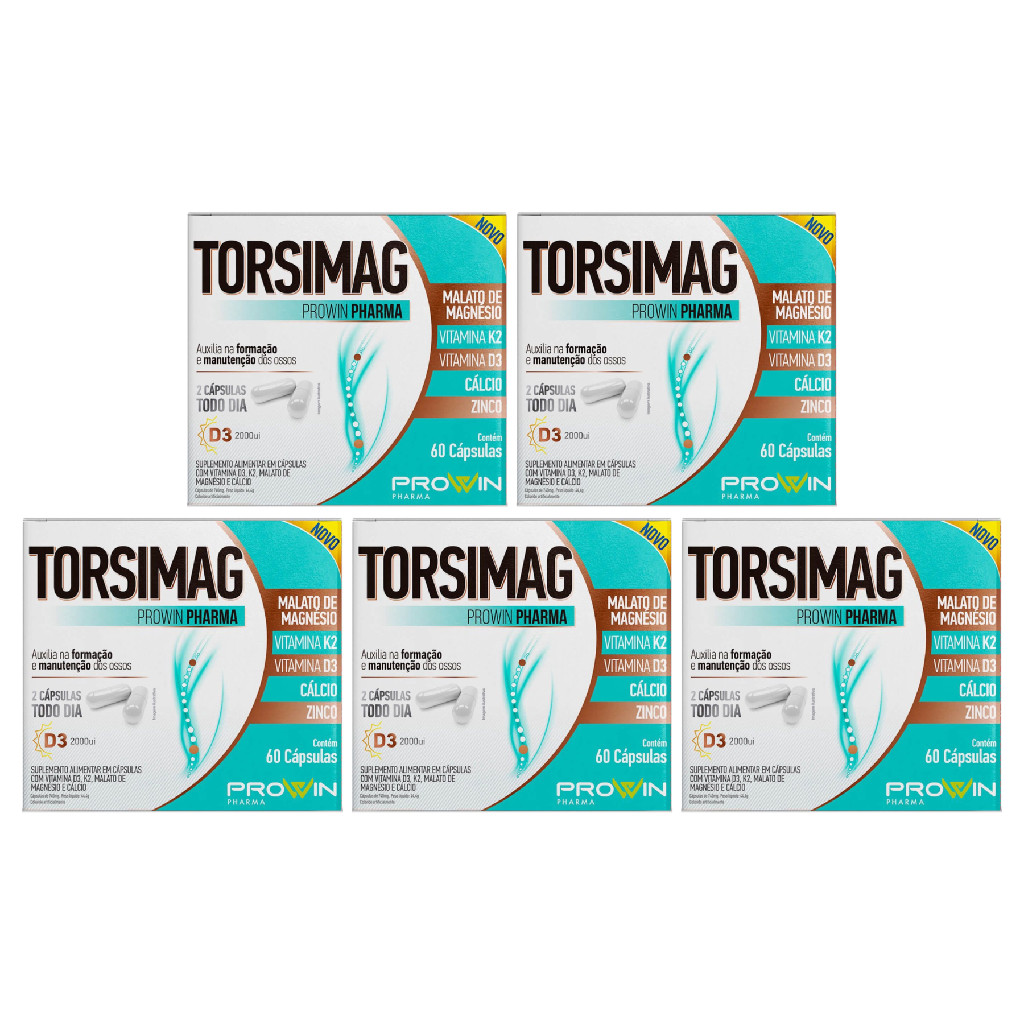 Torsimag 60 Comprimidos com Magnésio Dimalato + Vitamina K2 + D3 + Cálcio + Zinco 5 und
