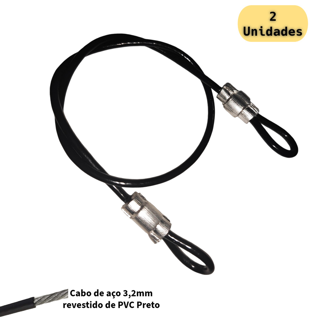 Kit 2 Lacres em Cabo de Aço Revestido PVC Preto Security Bag Trava Ziper Malas Mochilas e Bagagens Capacete Bolsa Estrobo