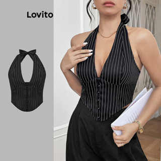 Lovito Elegante Top Listrado Amarrado nas Costas para Mulheres L99ED907 em Oferta na Shopee