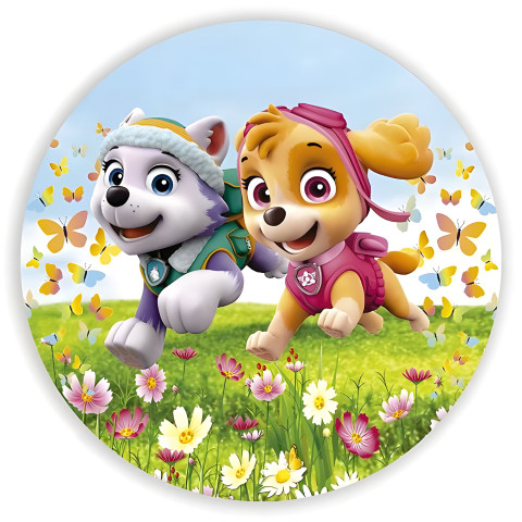 NOVO Painel Festa Infantil Redondo Patrulha Canina, Everest e Skaye, borboletas laranja + Arco, Suporte incluso. Fazemos personalizado com qualquer tema. Confeccionado em Lona fosca, impressão de alta resolução. cenário , p/ Decoração