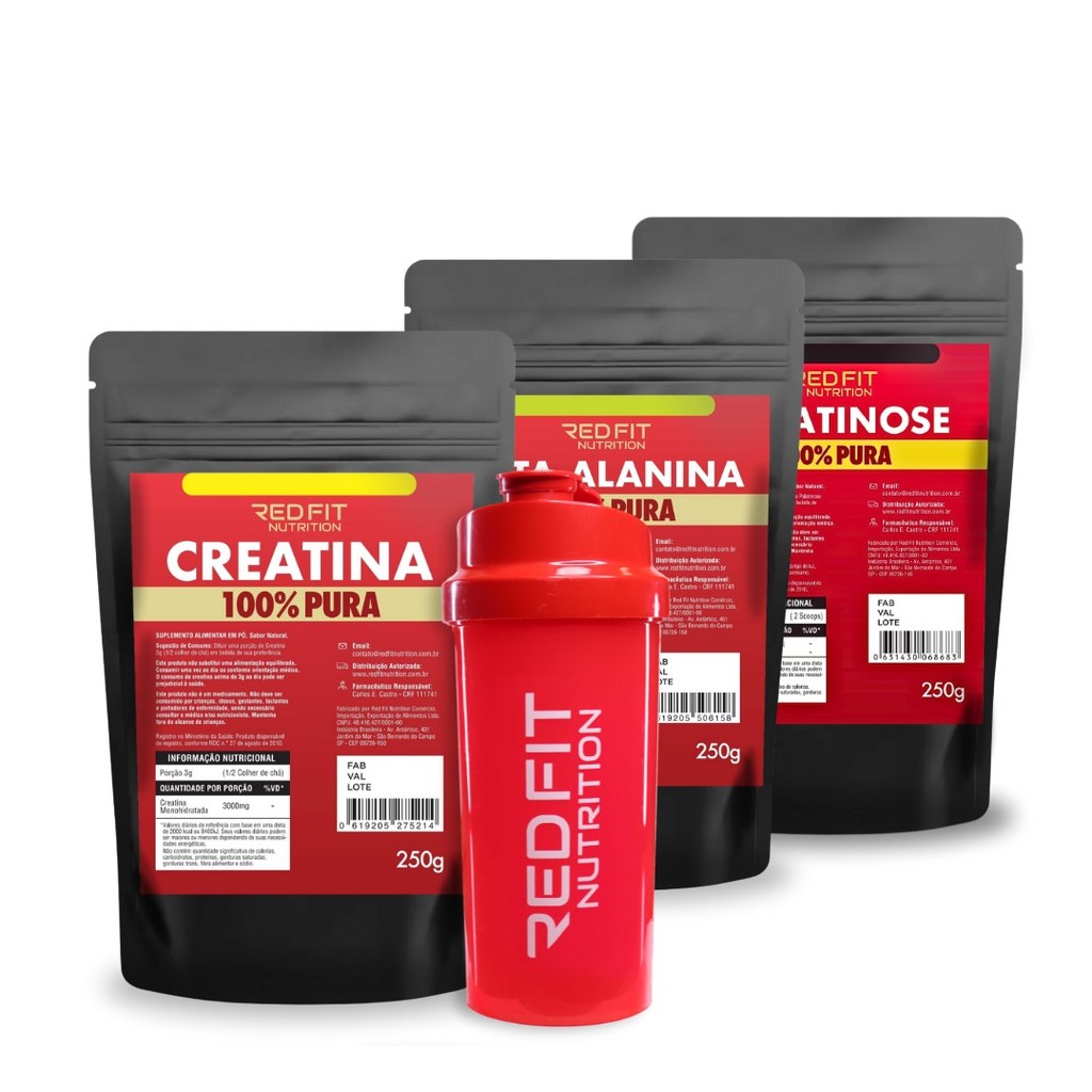 Creatina 250g Beta-Alanina 250g Isomaltulose Palatinose 250g - 100% Pura Matéria-Prima Importada - Red Fit Nutrition