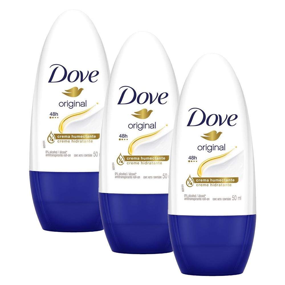 Kit 3 Desodorantes Antitranspirantes Roll-On Dove Original 50ml em Oferta na Shopee