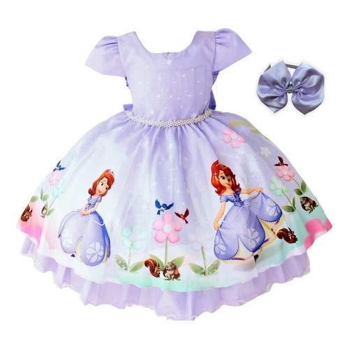 Vestido Luxo Festa Infantil Luxo Princesa Sofia com Tiara