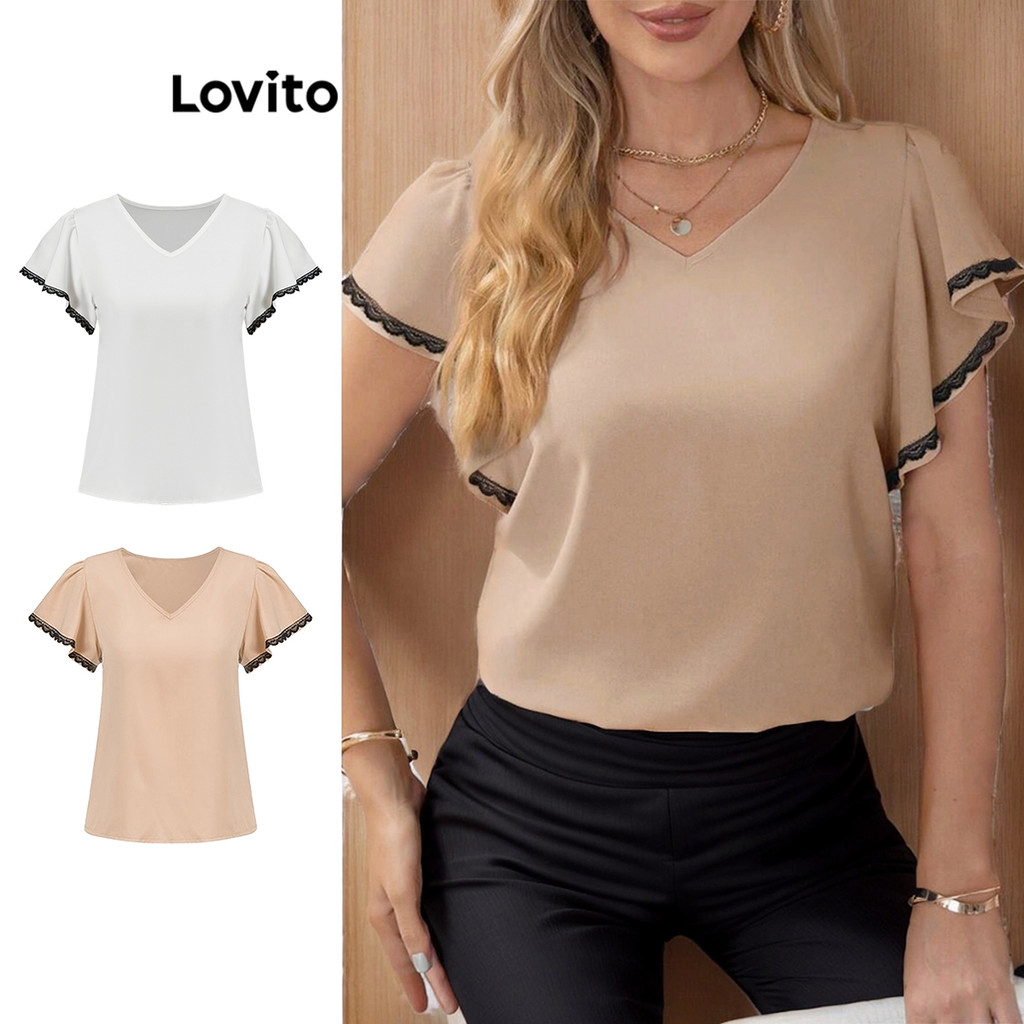 Lovito Blusa Casual Blusa Com Babados De Verão Para Mulheres L87ED271 (Multicolorido) - Women Clothes