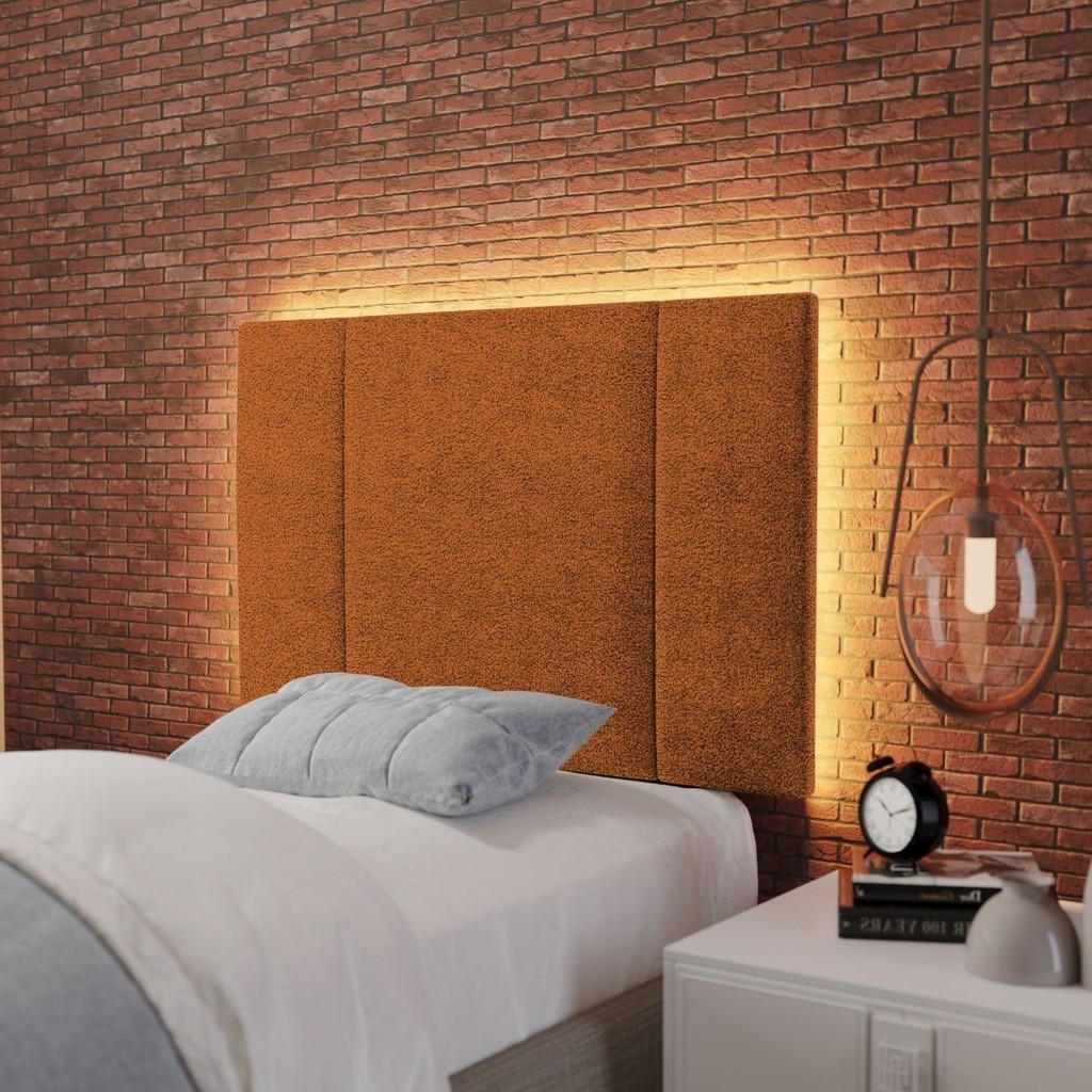 Cabeceira Estofada Cama Box Solteiro com LED Splend 90 cm