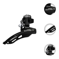 CÂMBIO DIANTEIRO SHIMANO TOURNEY FD-TZ500 ABRACEIRA 31.8MM PARA COROA TRIPLA