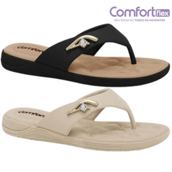 Sandália Chinelo Feminina Comfortflex Rasteira Detalhe Dourado Conforto