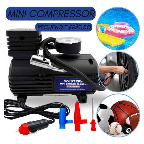Mini Compressor Ar - Profissional Veículos Para Encher Pneu Cor Preto Fase Elétrica 12v