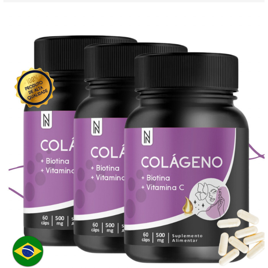 Combo 3X Colágeno Hidrolisado NATURALY  60 Cáps 500mg Envio Imediato