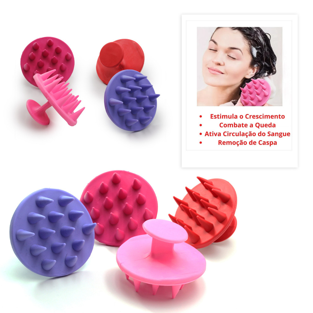 Escova Massageadora Capilar Silicone Para Couro Cabeludo Relaxa e Estimula
