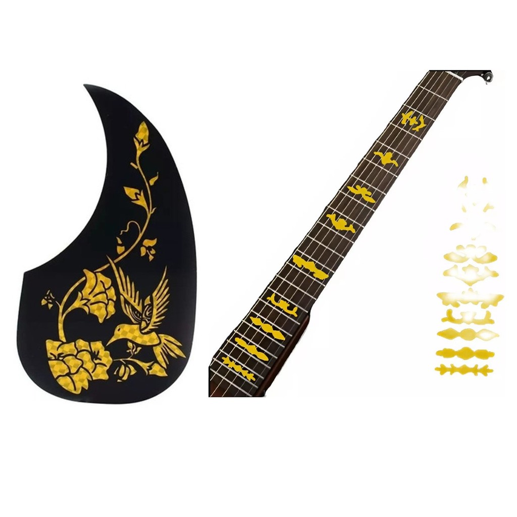Adesivo Marcador De Escala Floral Cruz Dourado Guitarra + Escudo Gota Beija Flor Dourado