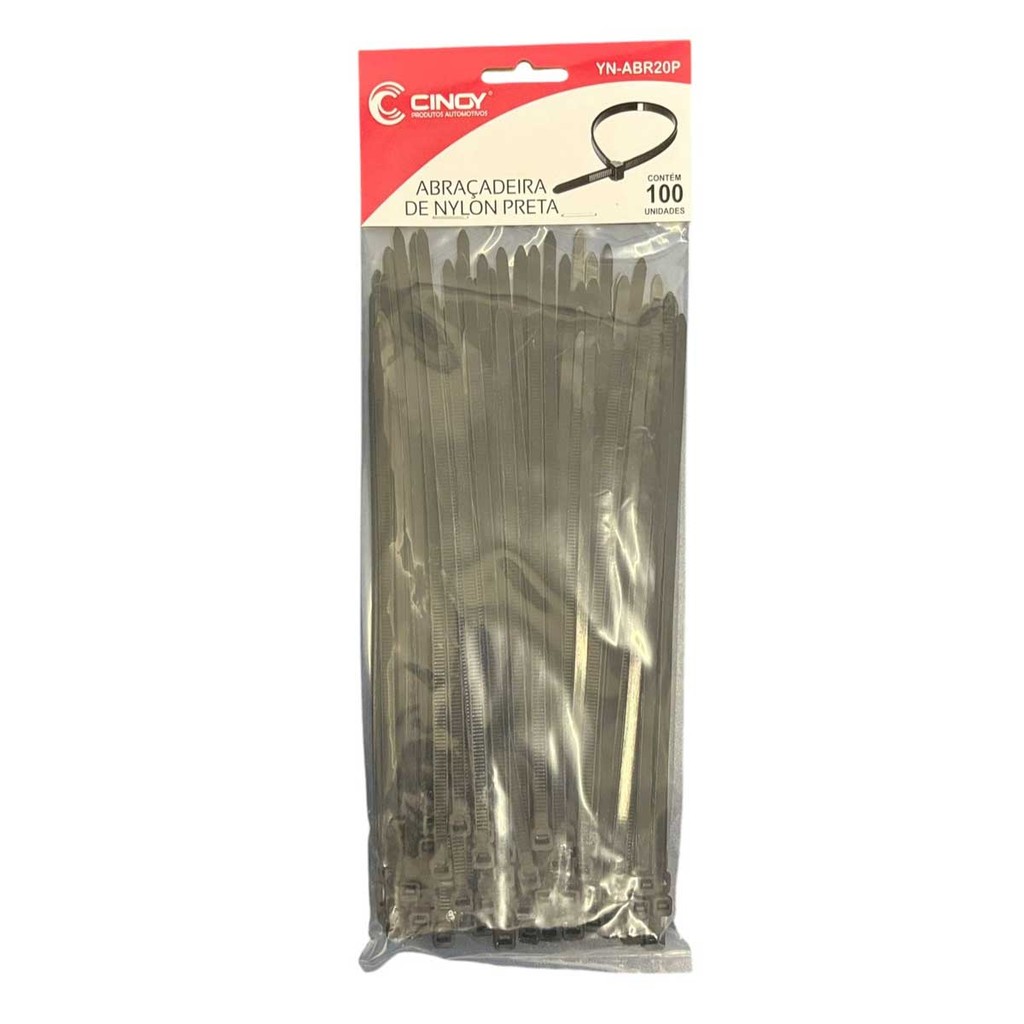 Abracadeira de Nylon PRETA 20x4.8 cm - 100 Unid