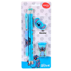 Kit Escolar Stitch 5 Peças Lápis Caneta Borracha Molin