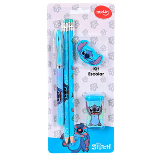 Kit Escolar Stitch 5 Peças Lápis Caneta Borracha Molin