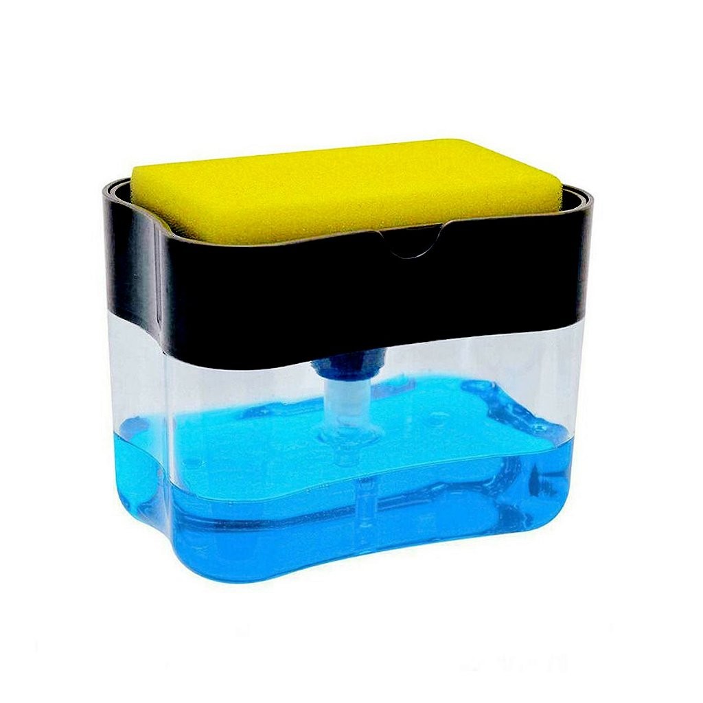 JS Dispenser Dosador De Detergente Esponja Limpeza Sabão 2x1 Cozinha