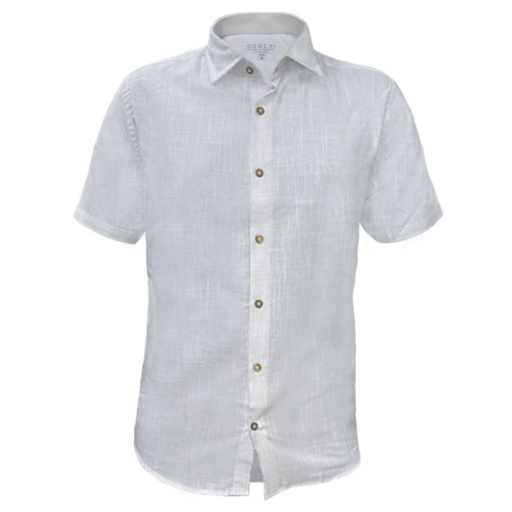 Camisa Ogochi Azul Ceu Ml Casual Slim Flame