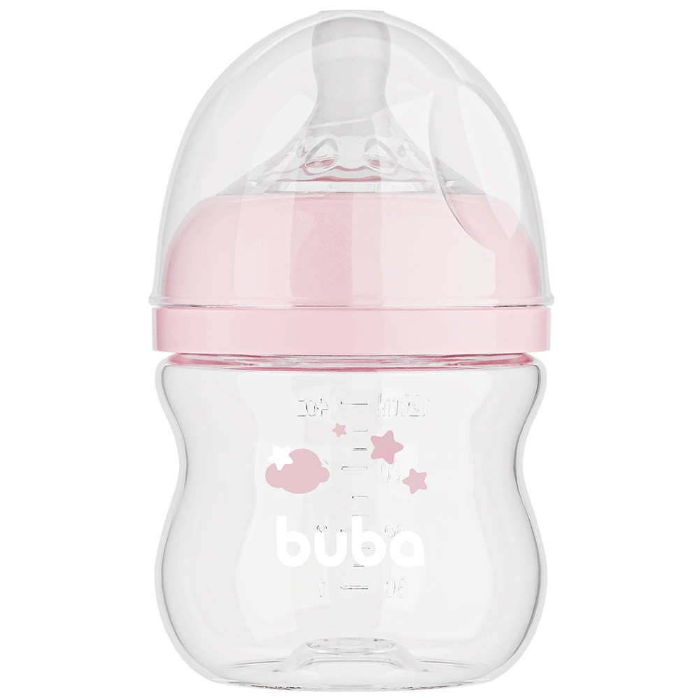 Mamadeira Easy Flow 120ml Com Bico Antivazamento Fluxo 1 Nuvem Rosa Buba mamadeira buba 120ml