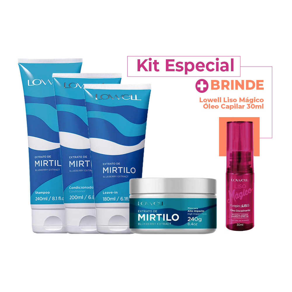 Lowell Extrato de Mirtilo Duo Home Care Mascara 240g e Leave in 180ml em Oferta na Shopee