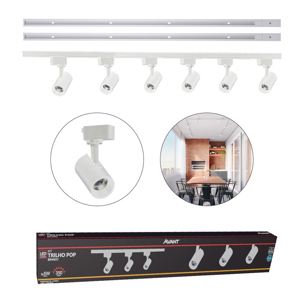 Kit trilho Eletrificado 6 Spot Led + 2 Metros de Trilho Pop 30w 3000k Branco Quente 110v/220v Branco Cod: 251931388-2 em Oferta na Shopee