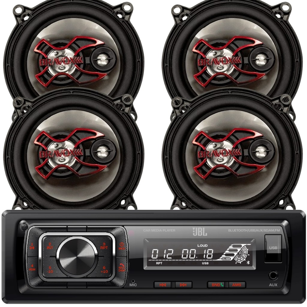 Kit Estereo Radio Jbl Som Carro + 4 Alto Falante Bravox 5pol em Oferta na Shopee