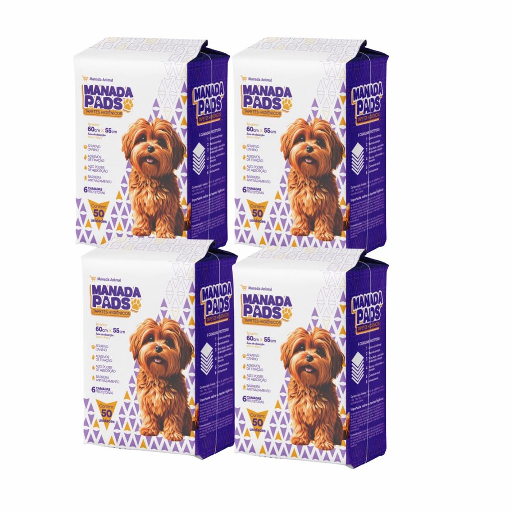 4 Pacotes Tapete Higiênico Para Cães Manada Pads 55X60 Cada Um Com 50 Unidades Totalizando 200 Un Manada Animal em Oferta na Shopee