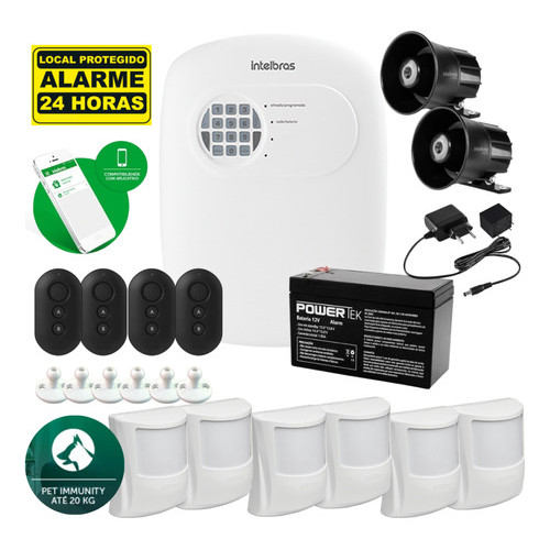 Kit Alarme Aplicativo Intelbras 6 Sensores Presença Pet Cf
