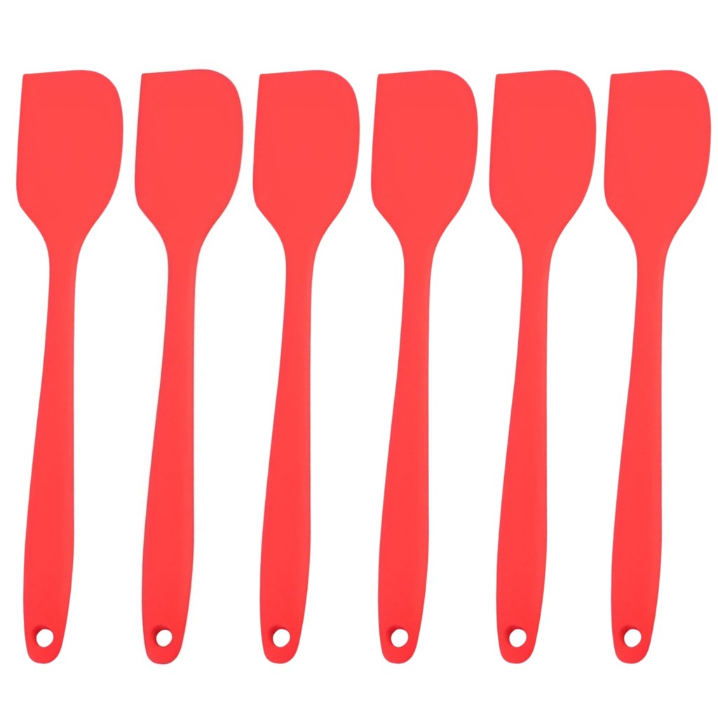 Kit 6 Espátulas de Silicone Vermelha Grande Utensílio Confeitaria Pão Duro Anti-risco para Panela e Bolo Casa