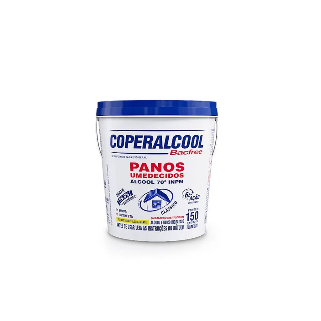 Lenço Umedecido Álcool 70° Balde com 150 lenços Coperalcool