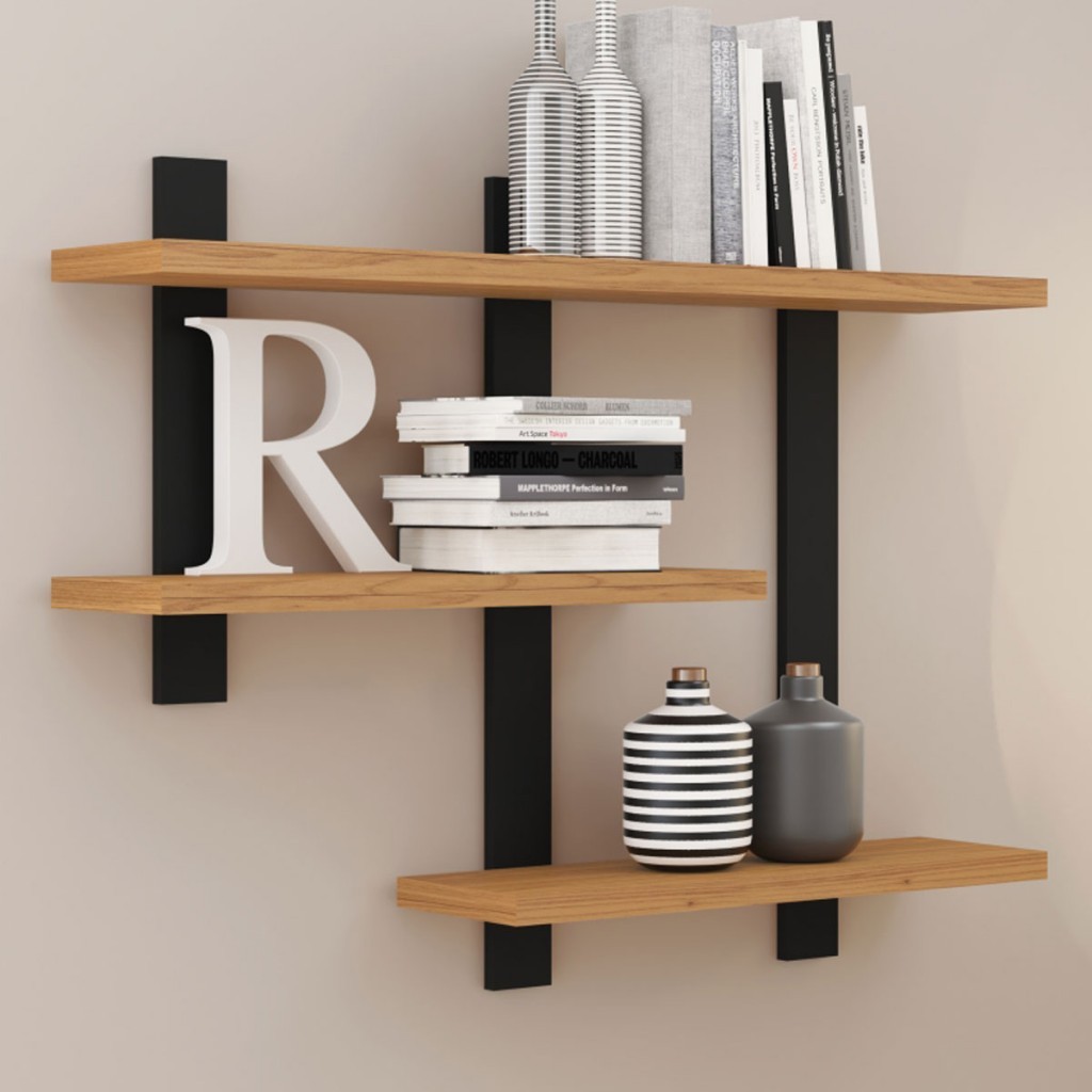 Prateleira Industrial 3 Prateleiras 100% Mdf Freijó/Preto Fosco F35 - Pradel - Home & Living